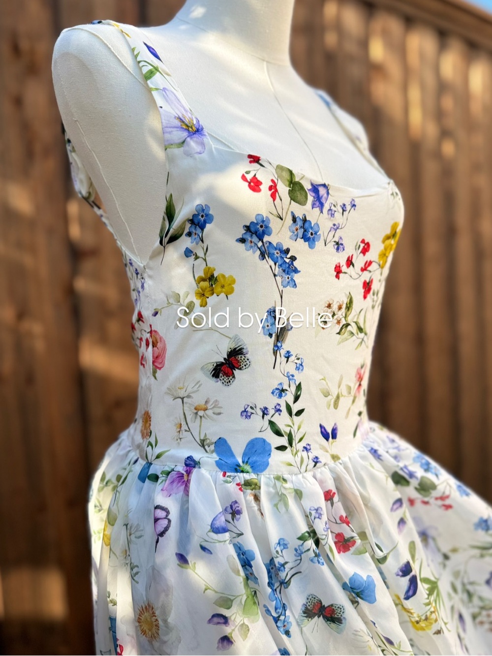 NWT Alice + Olivia Chara Square Neck Maxi Dress Twisting Vines Off White Size 6 - Picture 3 of 7